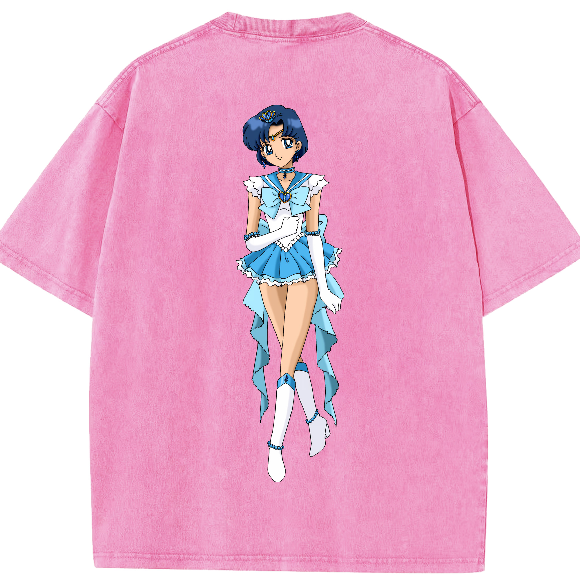 （画像用） 美少女戦士セーラームーン 水野 亜美 みずの あみ Sailor Moon Mizuno Ami 綿100% ヴィンテージ風 半袖Tシャツ（背面プリント）